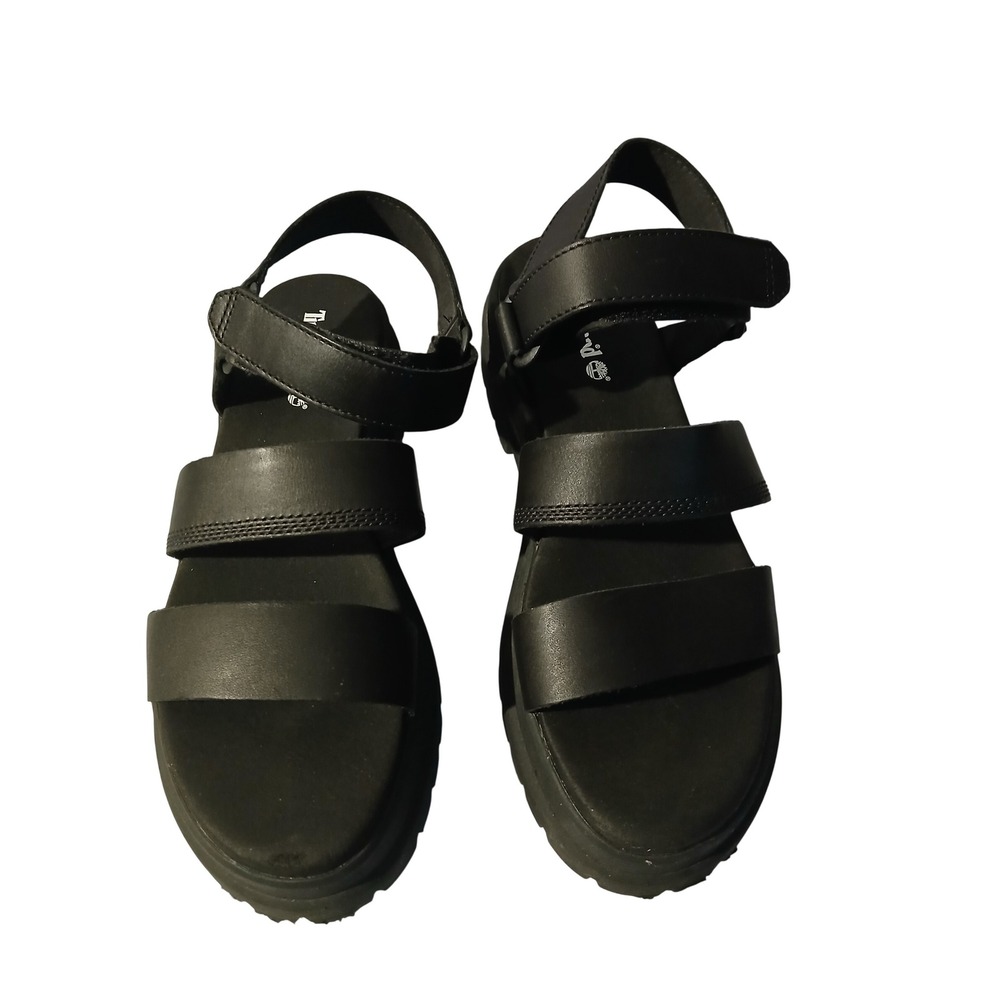 Timberland Womens Black Leather Platform‎ Lug Sole Strappy Sandals Size 8
